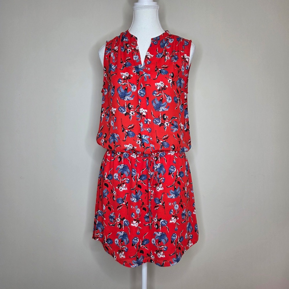Lila Rose Womens Red Floral Sleeveless Drawstring Waist Mini Dress Size 6